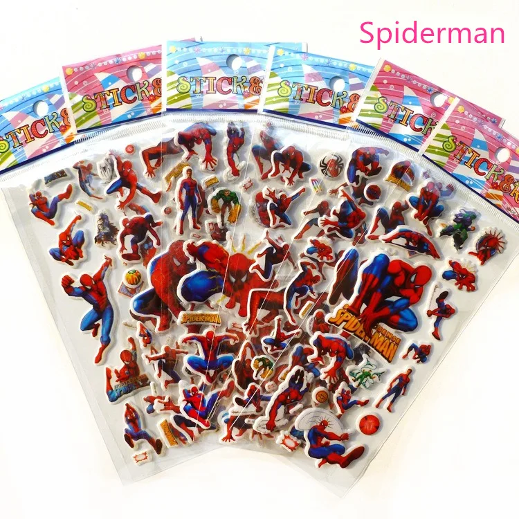 Pegatinas 3D de burbujas hinchadas para ni&ntilde;os, calcoman&iacute;as de dibujos animados de Peter Pan, Spiderman y Animal, pegatinas de PVC para &aacute;lbum de recortes, regalos para ni&ntilde;os, 10 hojas-0