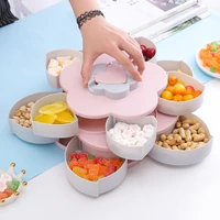 double layers fruit tray pink flower rotating candy box snacks serving plate for appetizer nuts dried fruit kitchen accessories