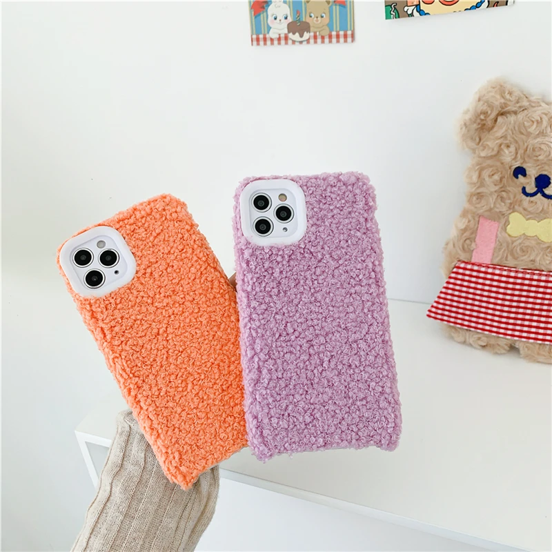 

Soft Solid Color Warm Furry Candy Phone Case For iPhone 13 12 11 Pro Max X XR XS Max 7 8 Plus 13Pro Shockproof Winter Back Cover