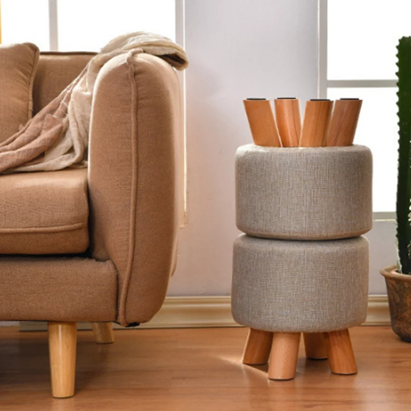 

New Round Backless Bathroom Leisure Cloth Solid Wood Small Stool Shoe Stool Stool Board 4 Legs