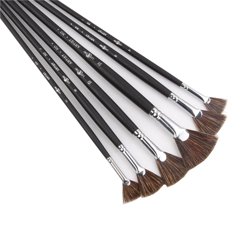 

6pcs/Set Special offer Wild Boar Bristle brush pen set fan shape art supplies painting pen oil paint brush Student Stationery