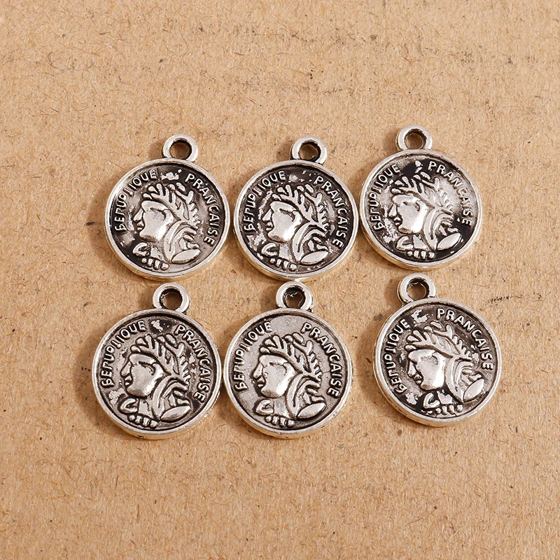 

20pcs 14*17mm Vintage Silver Color Portrait Carved Letters Charms for Making Bracelets Pendant Necklaces DIY Jewelry Findings