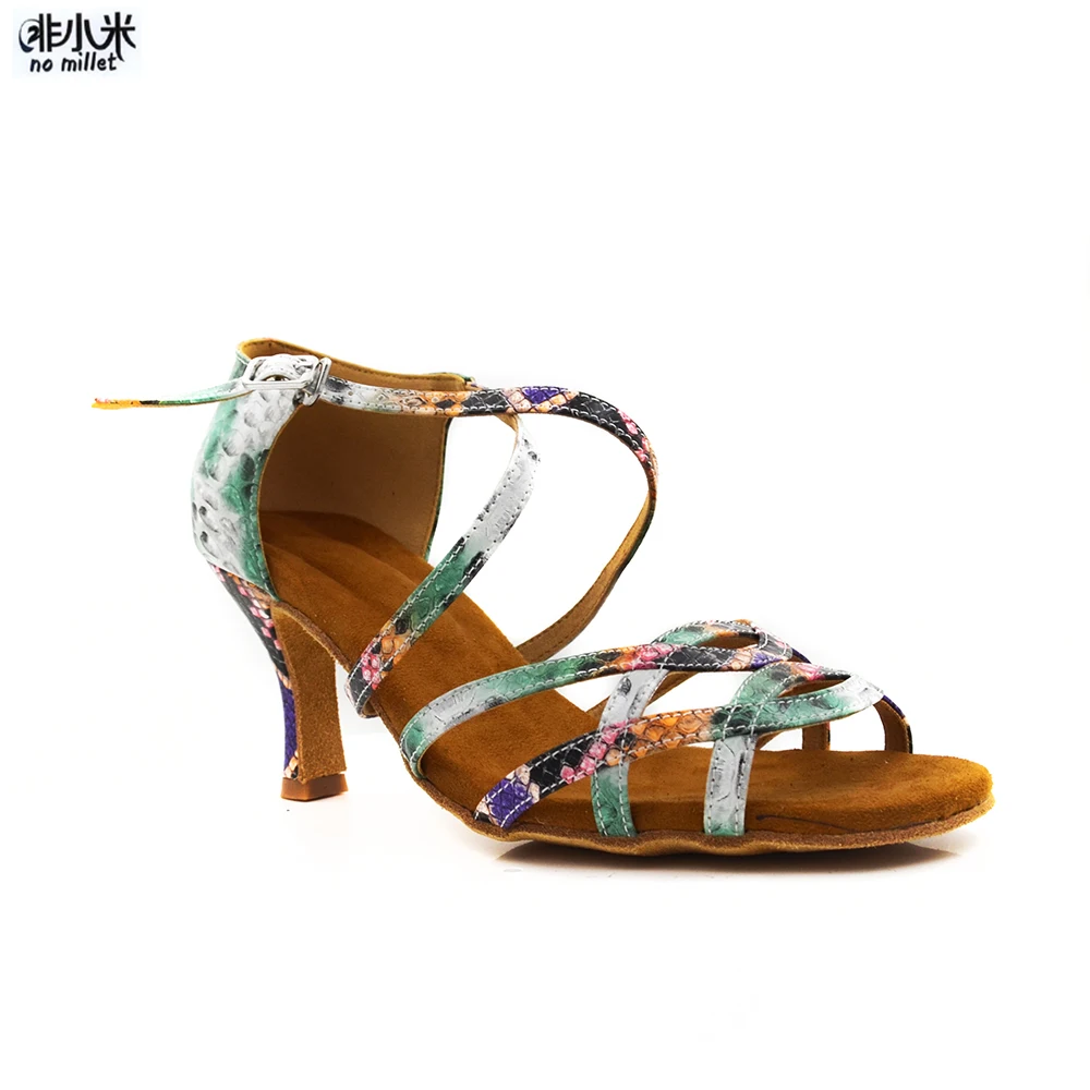 Новое поступление женская обувь Цветные Цветочные кожаные туфли для латинских