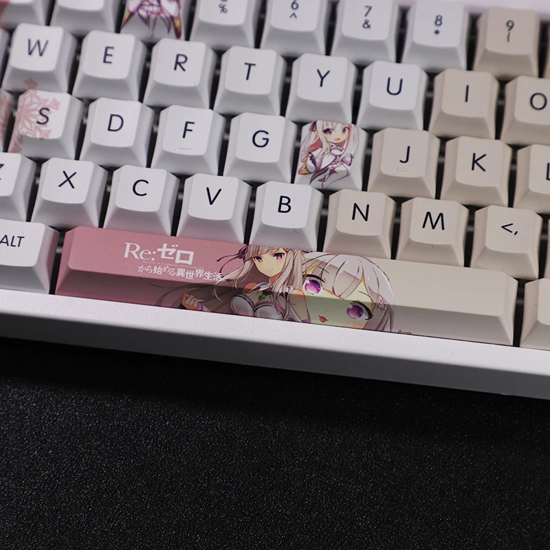 Anime Re Life In A Different World From Zero Emilia Theme Cosplay Mechanical Keyboard Keycaps for 87/104/108 Key Collection Gift |