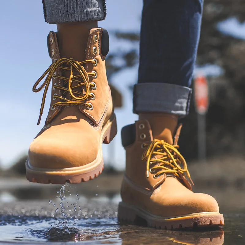 

Maden Vintage Military Boots For Men Retro PU Leather Yellow Shoes Outdoor Casual Couple Ankle Male Desert Boot Hiking Shoe