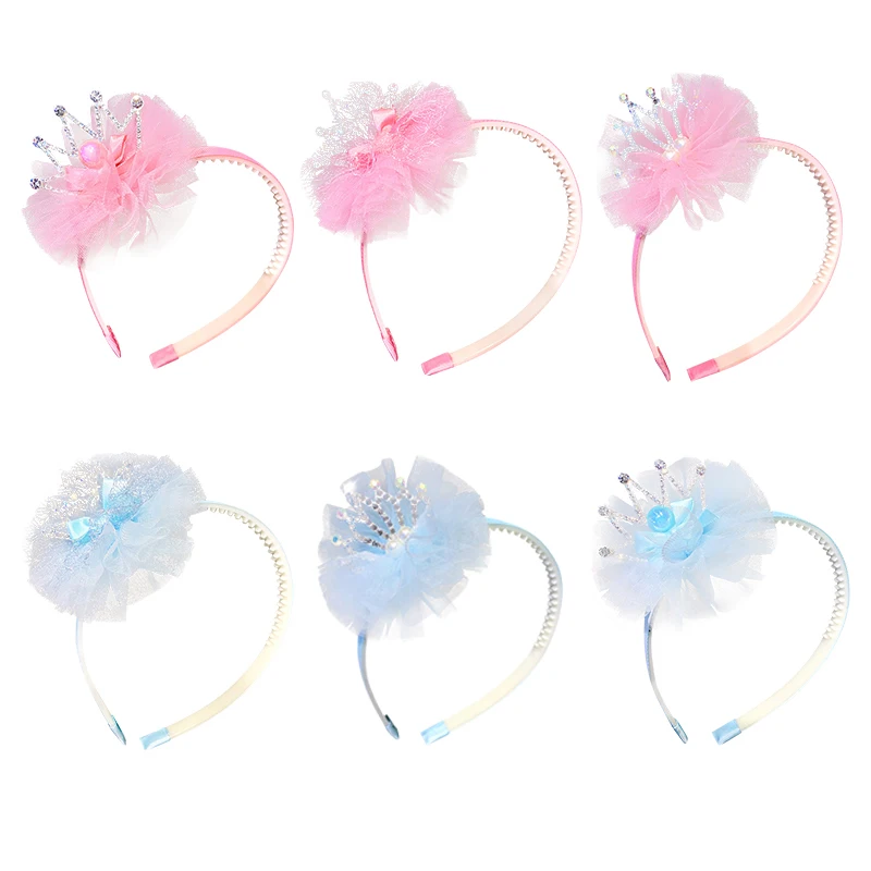 

2021 New Girls Princess Cute Lace Pearl Rhinestone Crown Hairband Bowknot Hair Band Children Infant Headband