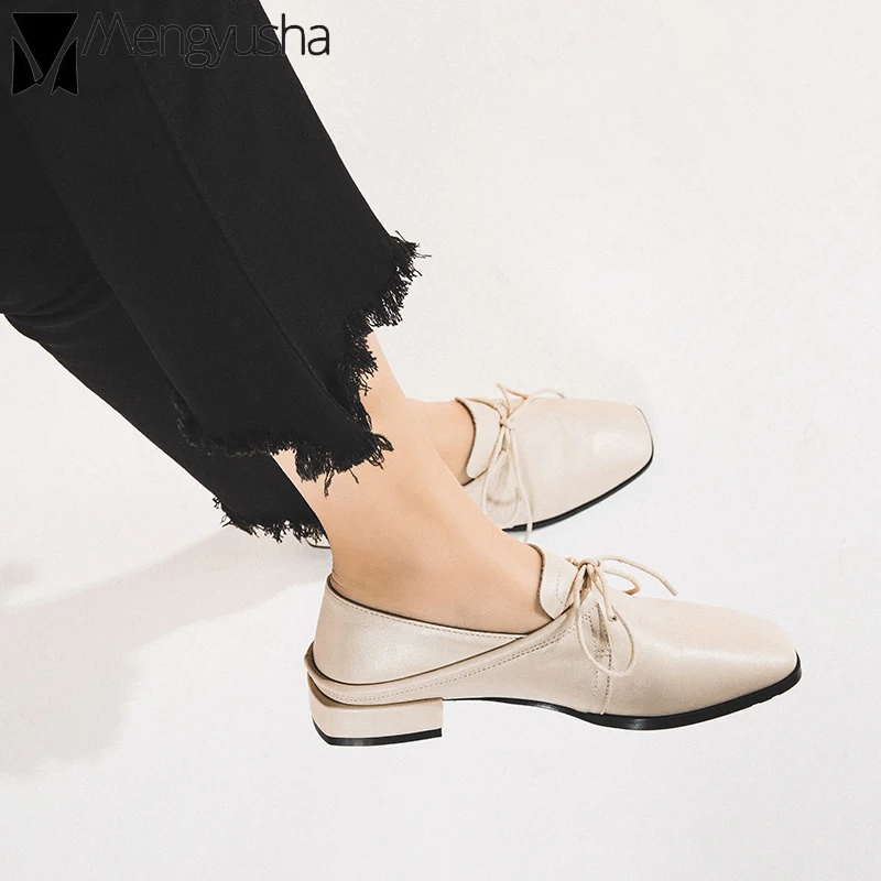 Женские туфли оксфорды на шнуровке лоферы плоской подошве без застежки