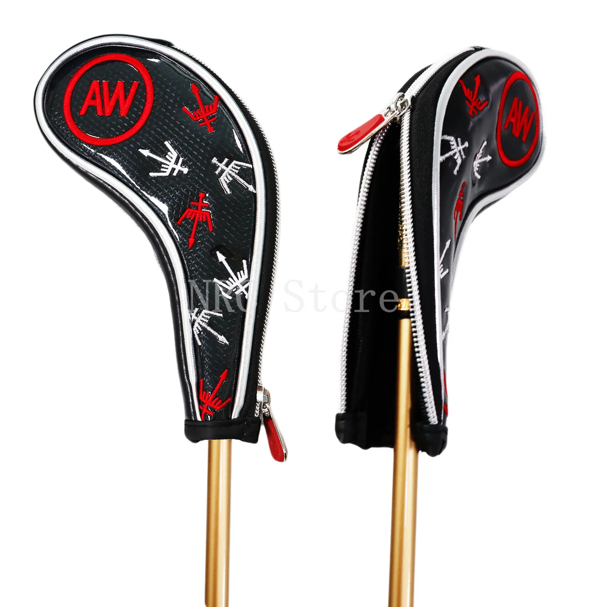 

NRC Golf Iron Headcovers Customized Synthetic Leather 9pcs (4,5,6,7,8,9,P,S,A) Set with Zipper Closure Putter Cover Protect.