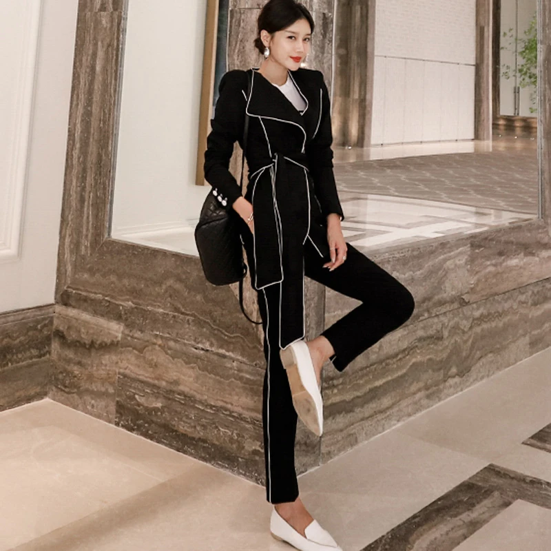 Mozuleva модная контрастная Цвет на шнуровке женские брючный костюм женский с