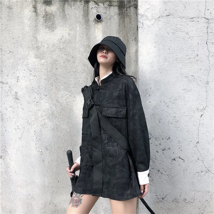 

2020 Fall New Harajuku INS Jacket Street Fashion Dark Chinese Style Retro Design Long Sleeve Thin Loose Casual Women Jacket Top