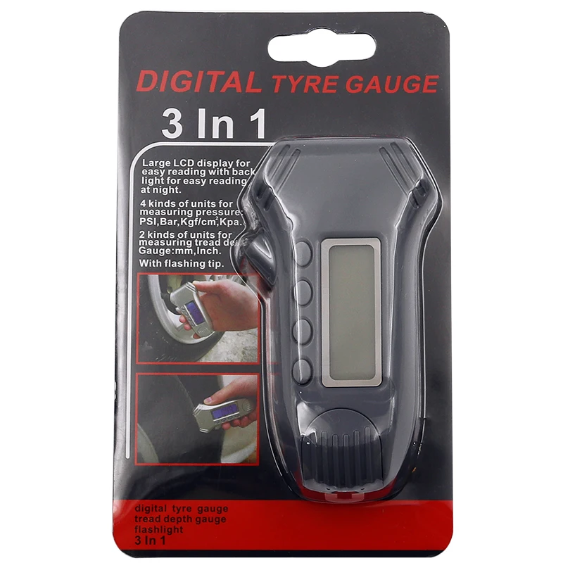 

3-In-1 Digital Car Tire Pressure Gauge Automotive Tread Depth Gauge Tire Air Pressure Meter Barometer With Flashlight Backlight