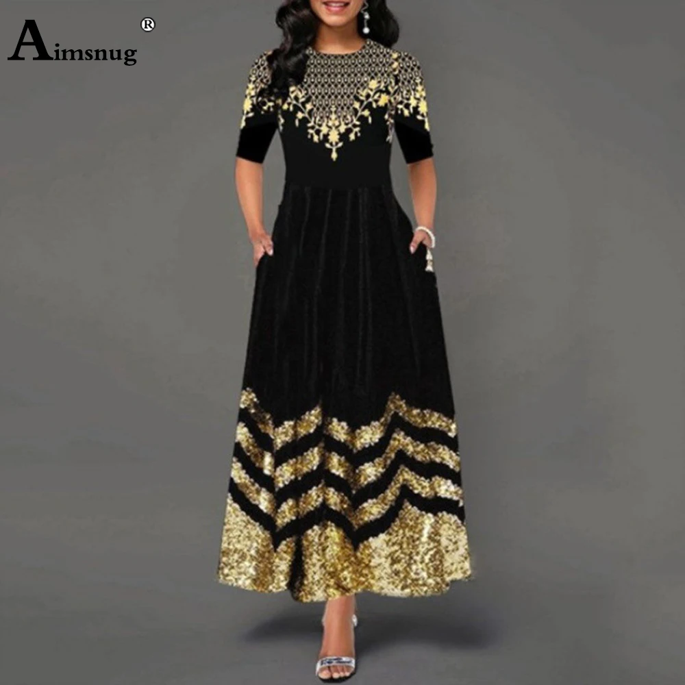 

Women Elegant Long Maxi Dress Half Sleeve Fashion Spliced Wave Party Dresses Latest Summer Vintage A-Line Dress Oversize Womens