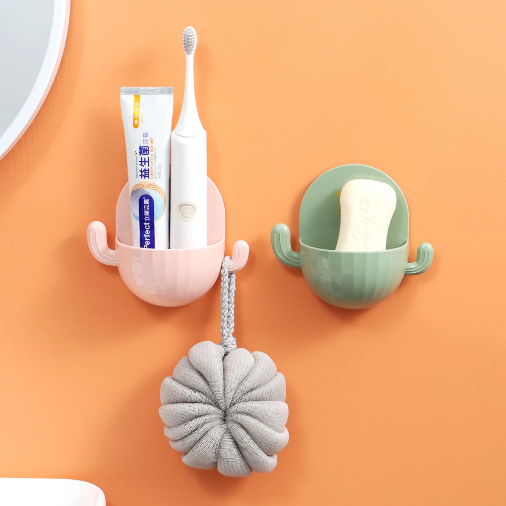 

Shower Toothbrush Holder Organizer For Bathroom Home Soap Accessories Bottom Hole Design Rack Wall Storage Drain Hook Organiser