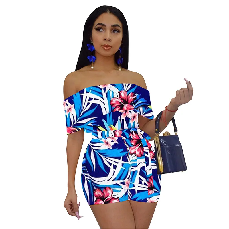 Женский комбинезон на одно плечо Boho повседневный летний с цветочным принтом