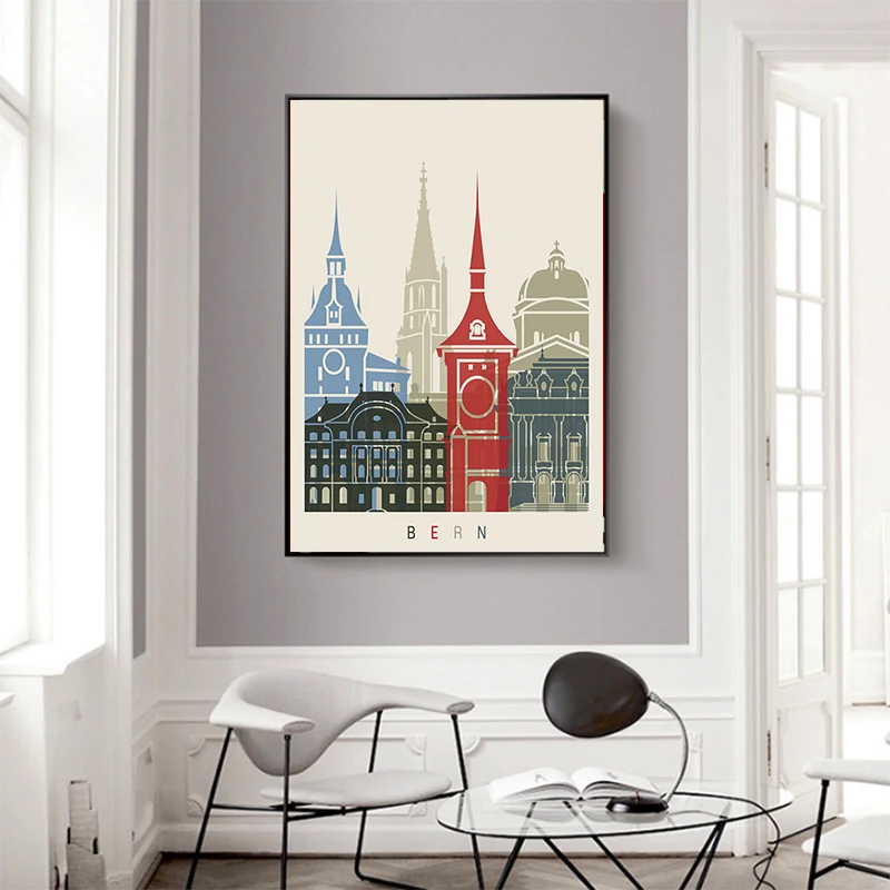 Берн город путешествия в Швейцарию холст Картины Винтаж изображение Плакат из
