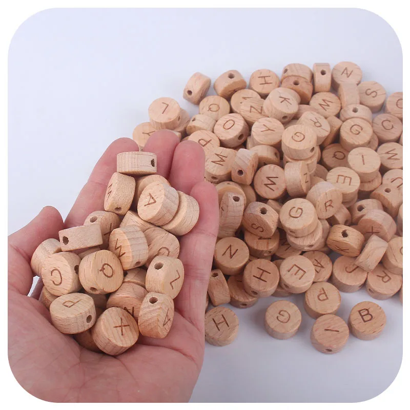 

20 шт. 15 мм, персонализированные деревянные бусины с 26 буквами, именем «сделай сам», крошечные игрушки для новорожденных, игрушки для прорезы...