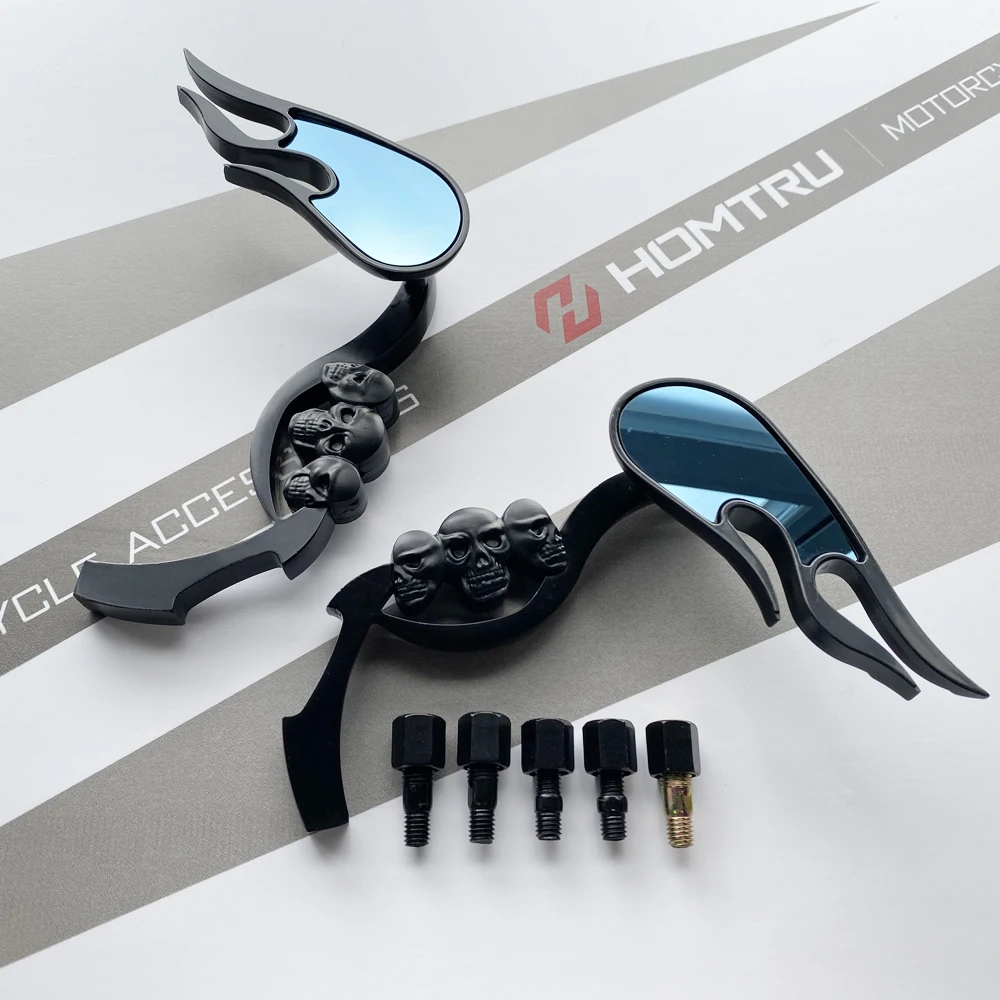 Хромированные зеркала заднего вида с черепом и пламенем для HARLEY DYNA SOFTAIL SPORTSTER ROAD