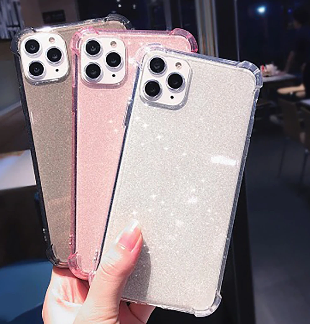 Блестящие чехлы для телефонов iPhone 11 11Pro Max X XR XS 12 Mini Pro 8 Plus Прозрачная мягкая задняя