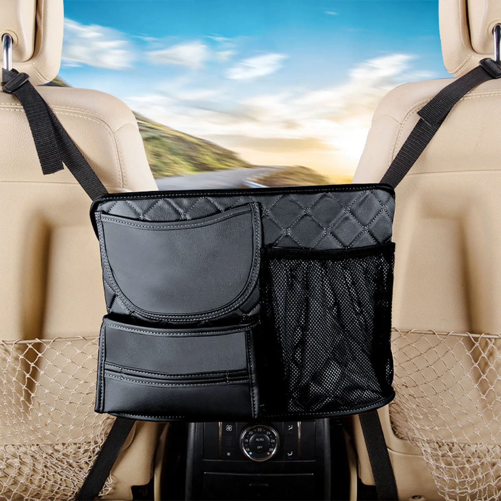 

Portable Car Seat Back Handbag Storage Bag Back Drawing Paper Tissue Box Phone Holder Auto Interior Storage Decoration