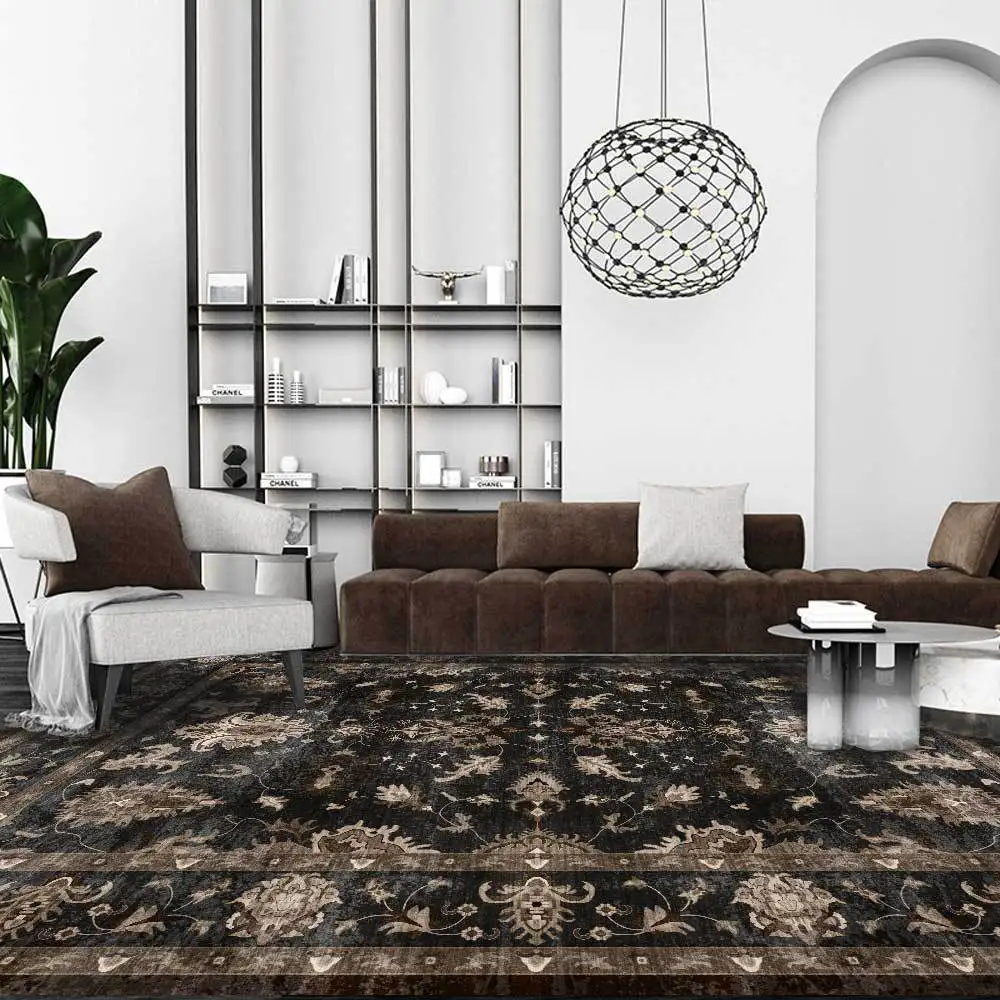 

American Country Style Carpet Ethnic Flower Pink Black Printed Bedroom Kids Play Tent Area Rugs Living Room Hallway Floor Mats