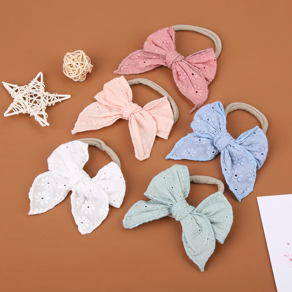 

2Pcs Baby Headband Bow Headbands For Girl Linen Embroidery Head Band Nylon Headband Newborn Kids Toddler Hair Accessories