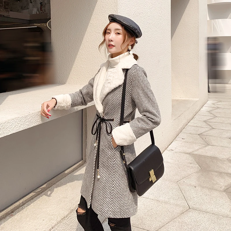 Осенне зимнее черное пальто женское Шерстяное Пальто 2019 длинное повседневное