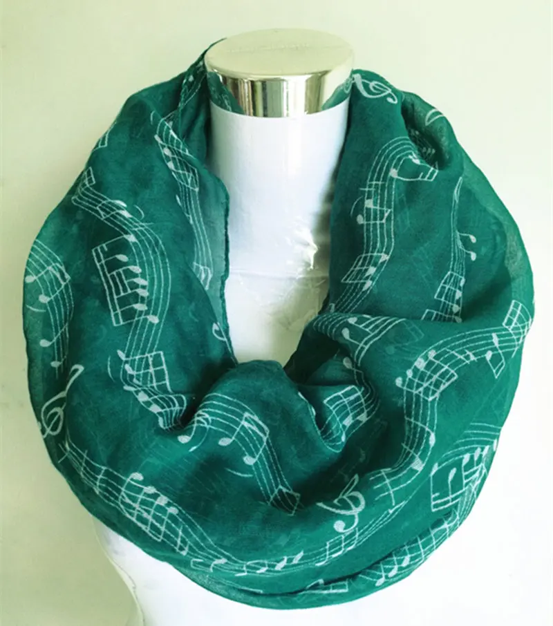 Circle scarf Green Темно-синий с принтом музыкальных нот, зимний шарф-хомут Для женщин музыка шали и шарфы bufandas mujer echarpes - Цвет: Circle scarf Green