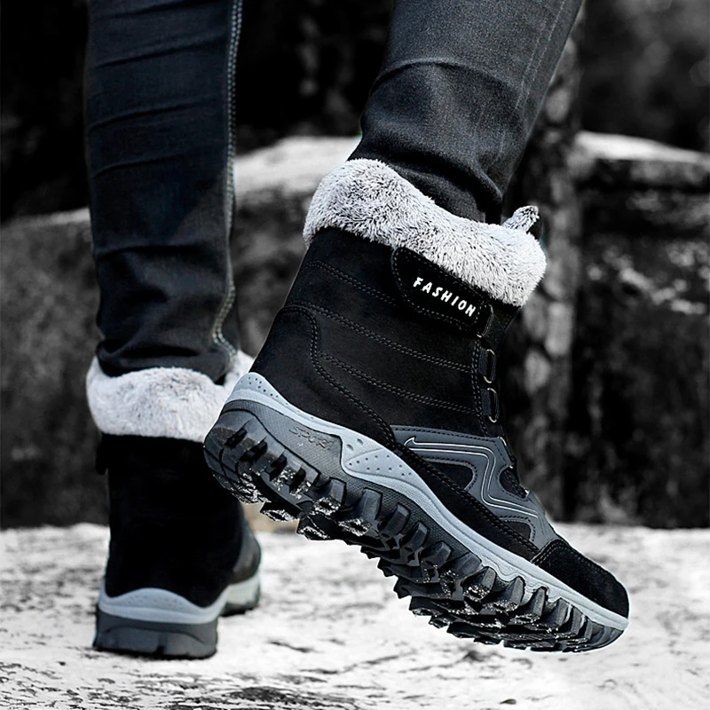 Кожаные мужские ботинки зимние меховые очень теплые повседневная обувь
