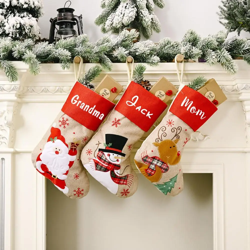 

Personalized Name New Year Christmas Stocking Sack Xmas Gifts Candy Bag Christmas Decorations for Home Christmas Tree Decors