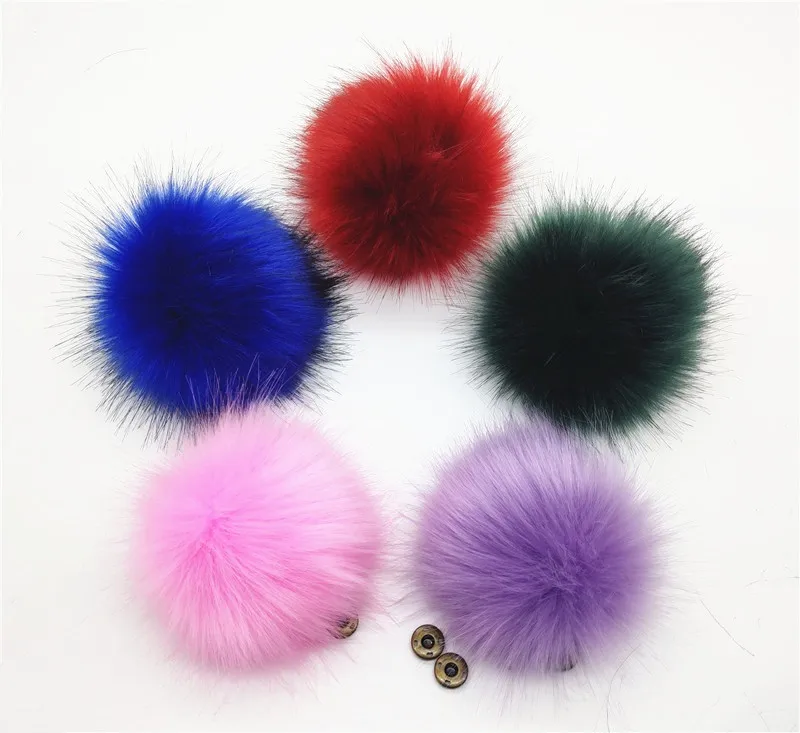 12cm colorful pompoms with snaps New winter artificial fur poms for knitted beanies cap hats shoes men's skullies & beanies