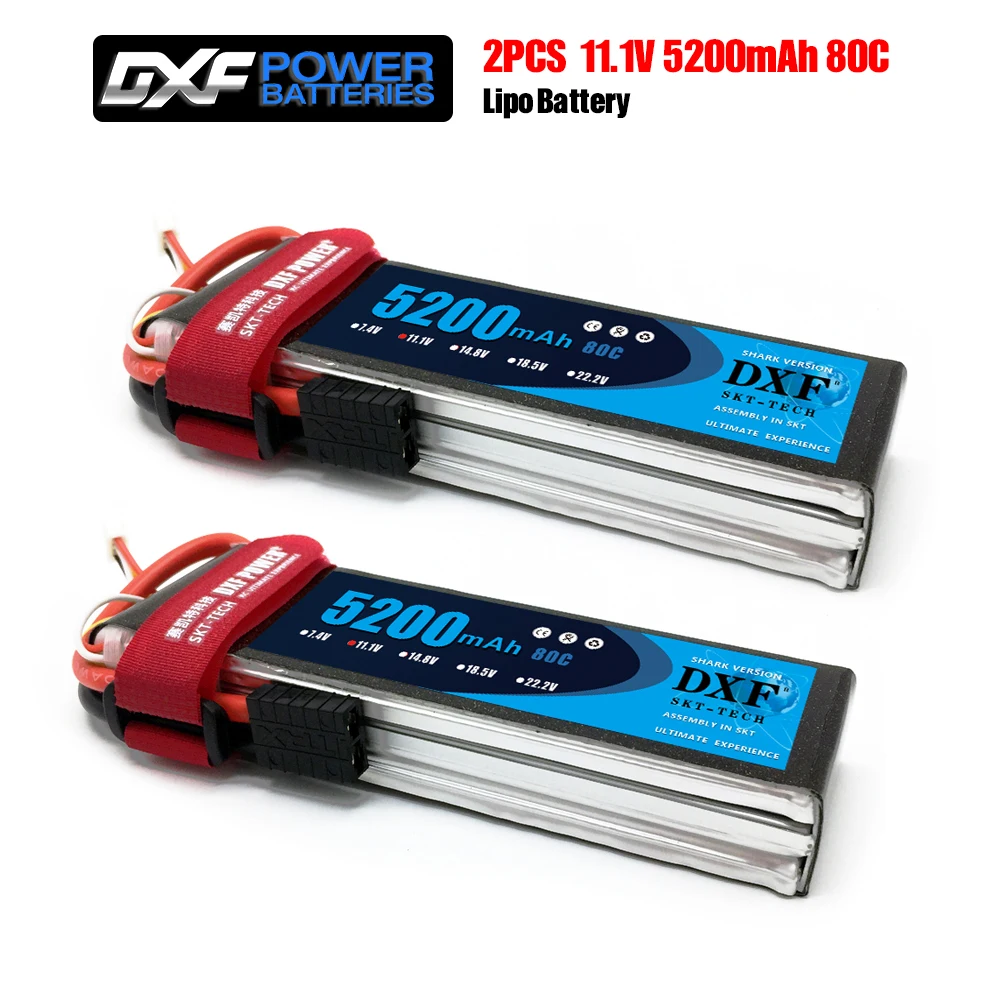 

DXF RC Battery 2PCS 11.1V 5200mAh 80C-160C 3S Lipo For Helicopters Airplane Car Drone FPV Boat Truck