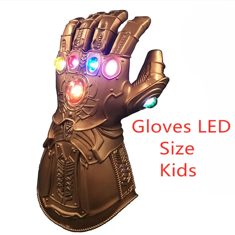 PVC LED kids size Светодиодный Бесконечность перчатку 4 завершающей Косплэй Arm латексные перчатки маска с героями комиксов Марвел, Железный человек супергероя танос - Цвет: PVC LED kids size