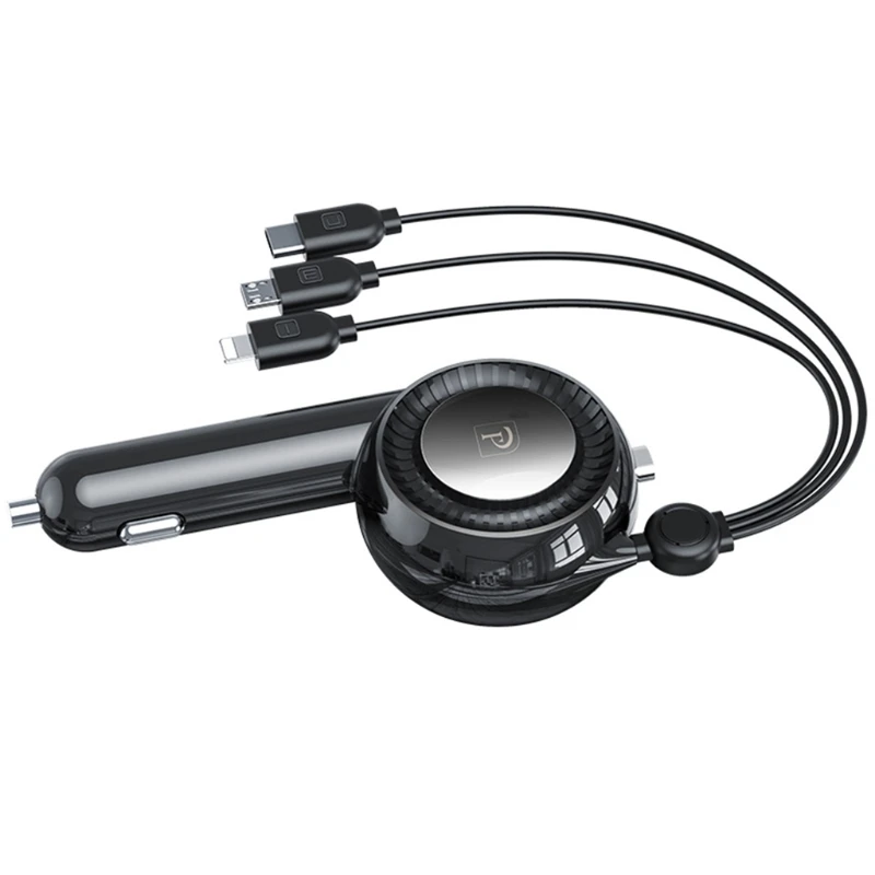 

3 в 1, автомобильное зарядное устройство с выдвижным USB-кабелем