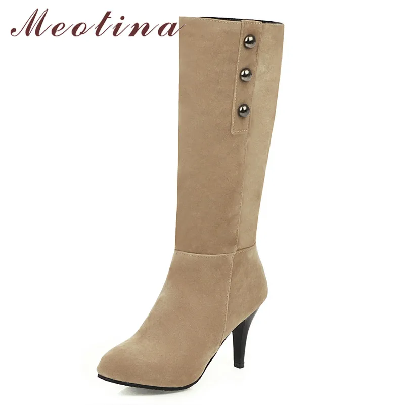 Женские сапоги с заостренным носком Meotina зимние до колена на высоком каблуке