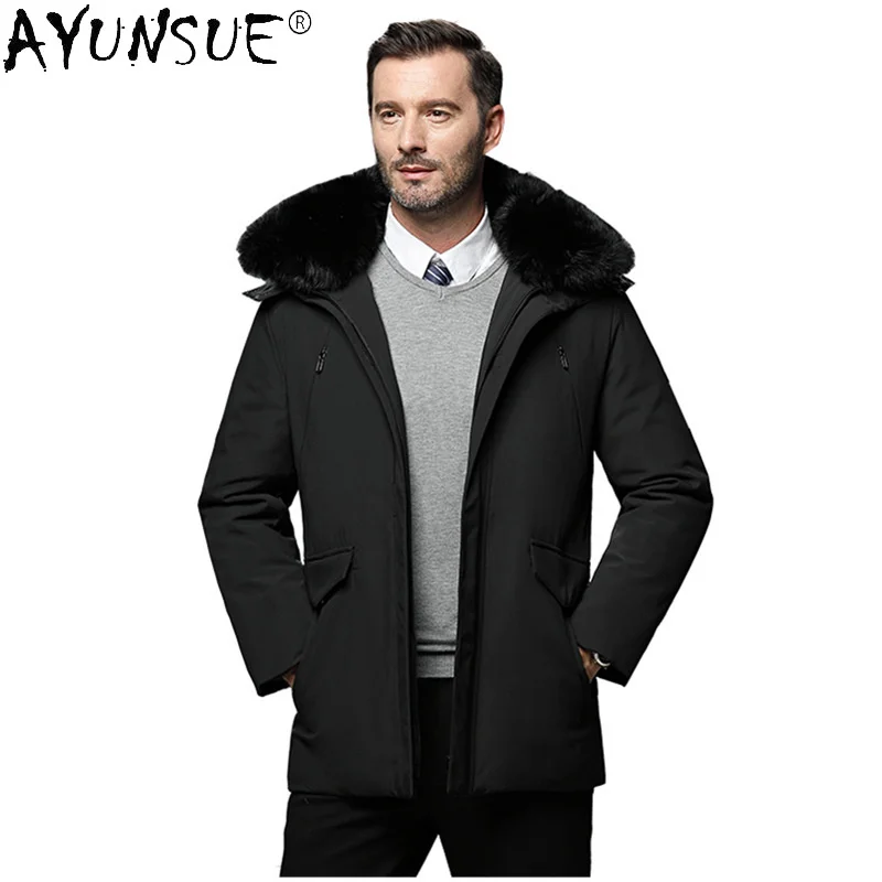 Пуховик мужской зимний с воротником из лисьего меха LXR468 | Мужская одежда