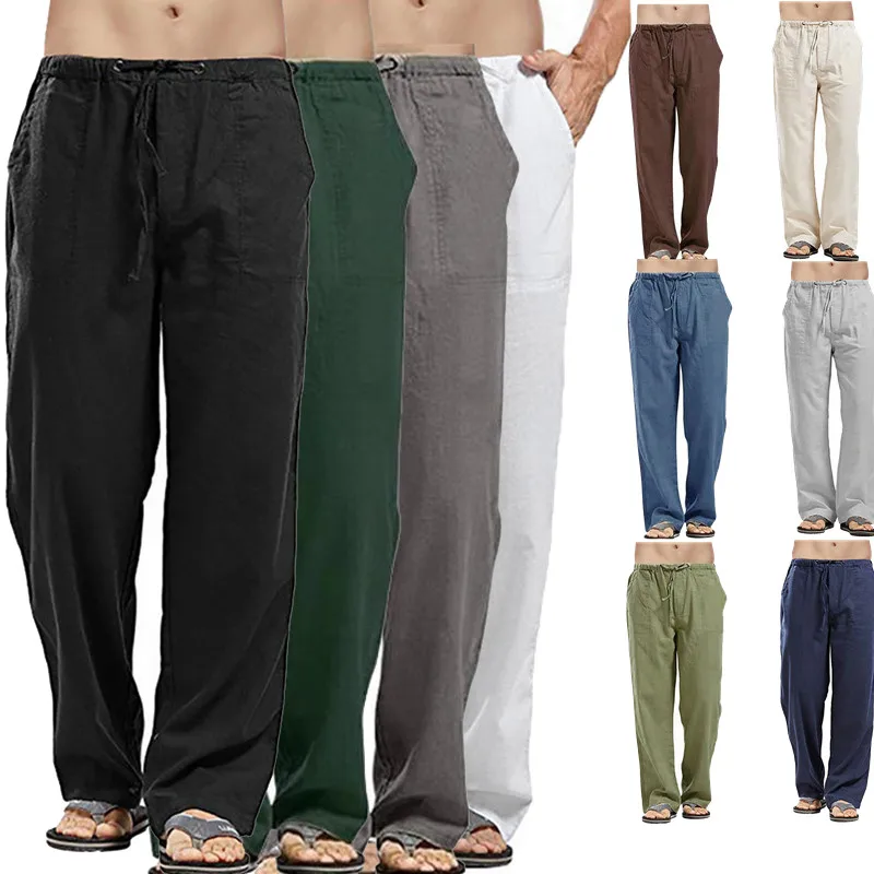 

2022 New Linen Trousers For Men Wide Cargo Pants Oversize Plus Size 5XL Linens Streetwear Casual Sports Jogging Men's Clothing