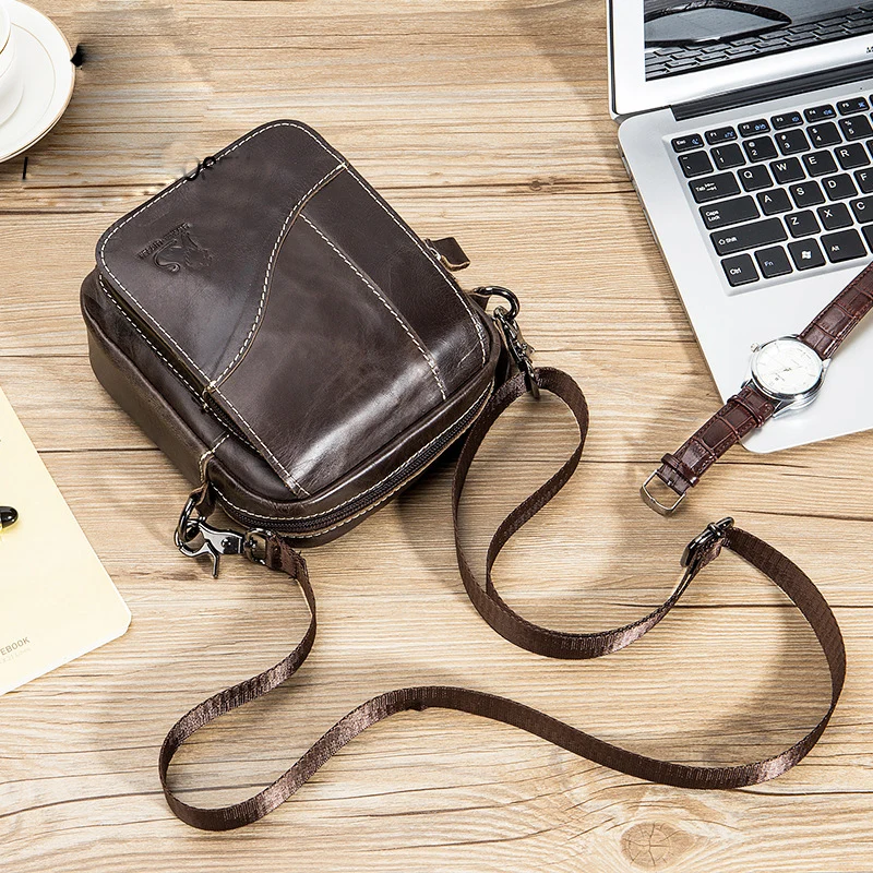 Сумка-мессенджер мужская из воловьей кожи маленький чемоданчик на плечо в стиле