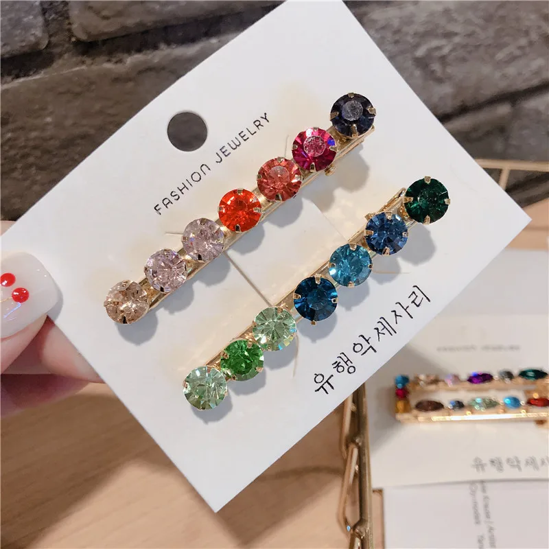 Korea Fashion Women Hair Pin Cute Color Rhinestone Pineapple Geometric Hollow Hair Clips for Girl Hair Jewelry Accessories - Окраска металла: 4
