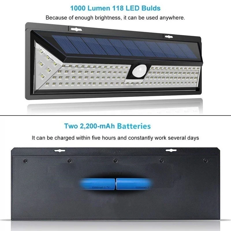 Солнечная лампа 118 светодиодный PIR датчик движения на открытом воздухе IP65