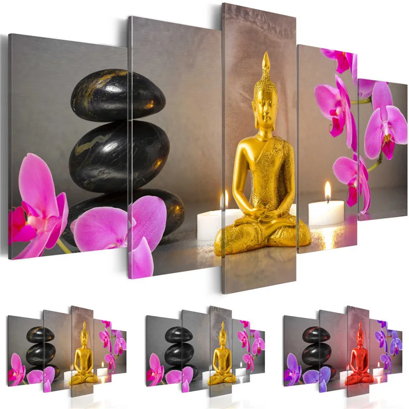 

Golden Buddha Office Wall Painting Core Pentagram Hotel Living Room Sofa Background Wall Painting Long Frameless Canvas Art