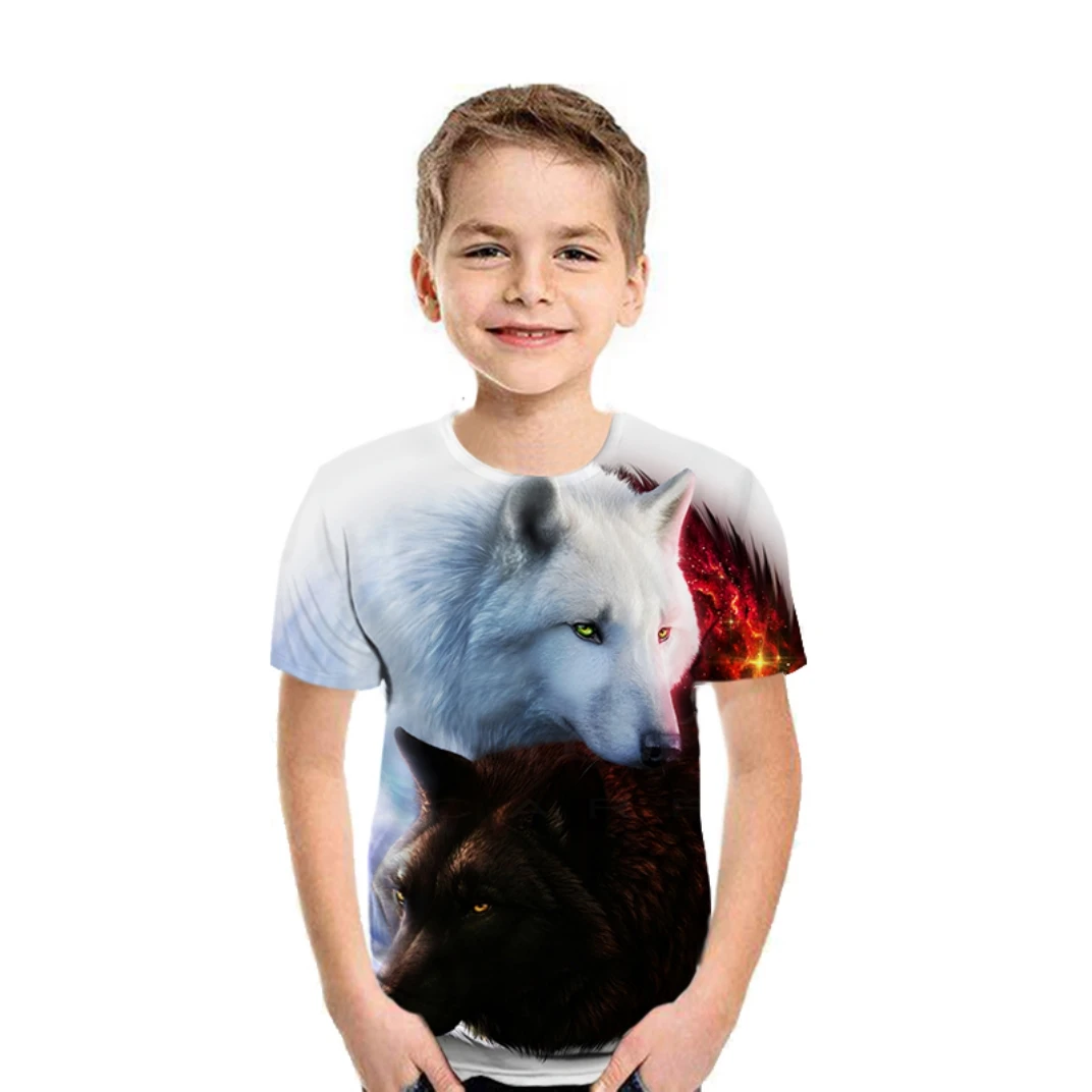 

Wolf Anime Dinosaur Graphic Children's Top Cute T-shirt Animal 2021 Boys and Girls Harajuku T-shirt Boutique Fashion T-shirt