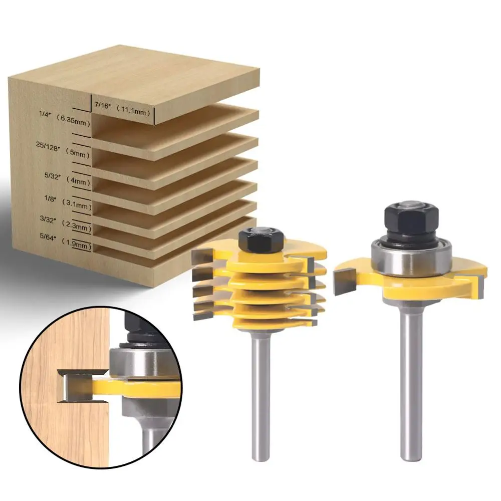 Фото 2Pc 6 Piece Slot Cutter 3 Wing Router Bit Set Woodworking Chisel Cutter Tool- 8