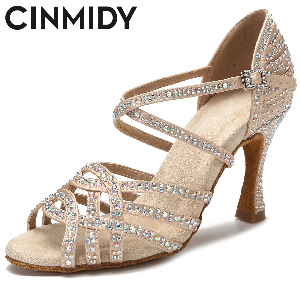

CINMIDY Women Latin Dance Shoes Tango Ballroom Dance Heels Women Rhinestone Wedding High Heels 7.5CM Ladys Girls Sports sandals