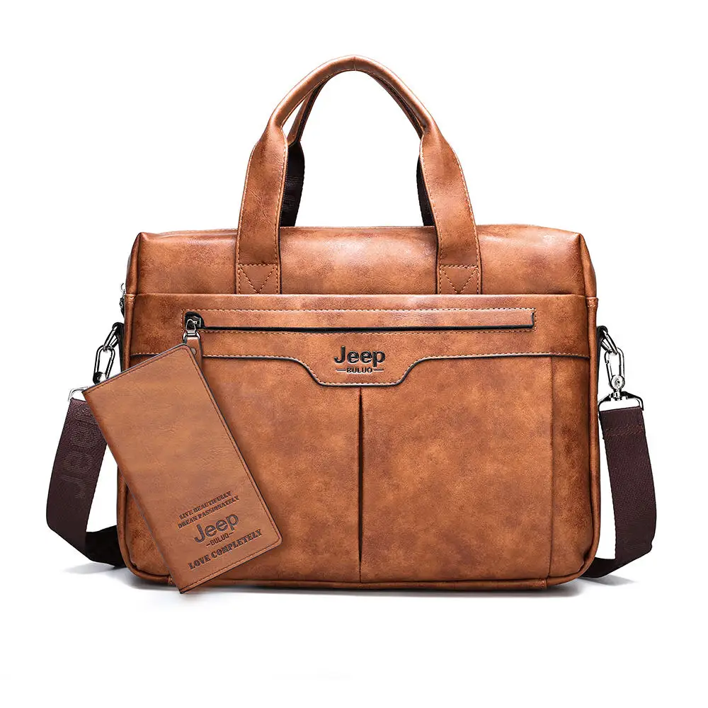 Set-Orange JEEP BULUO, высокое качество, дорожная сумка для мужчин, деловой портфель, сумка, спилок, кожа, 14 дюймов, сумки для ноутбука, Новые поступления - Цвет: Set-Orange