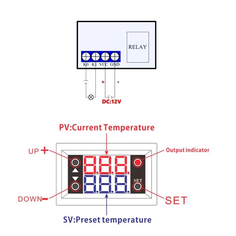 

DC 12V 20A Digital Thermostat Temperature Controller Red Display with NTC Sensor Probe