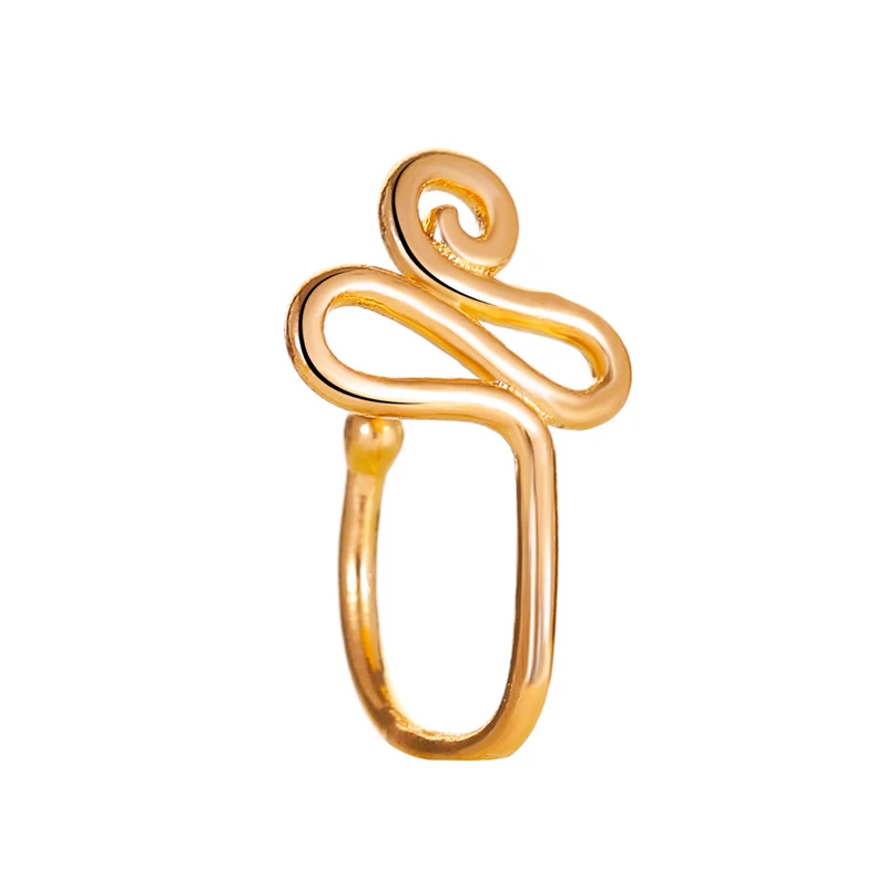 

Original Copper Wire Spiral Fake Piercing Nose Ring 2021 Punk Gold Color Clip Nose Ring Also Can Be Ear Clip Cuff Nose Hoops
