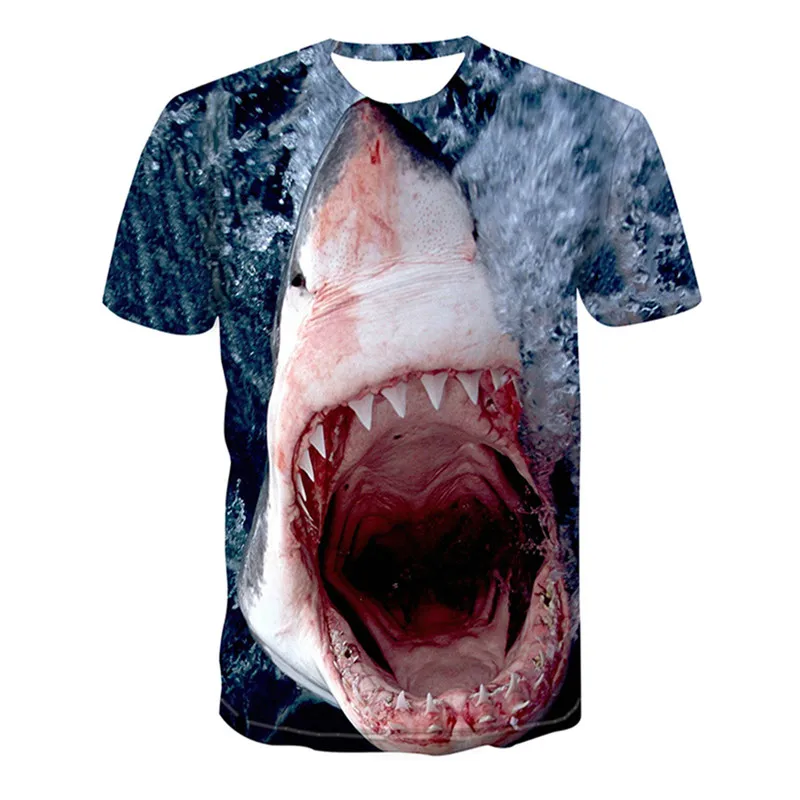 

New Trendy Children Cartoon T Shirts Summer Short Sleeve Shark Printing O-Neck Mesh Breathable Hip Hop Men's T-Shirt Streetwear