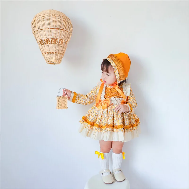 От 0 до 7 лет осенне-зимнее желтое бальное платье принцессы с длинными рукавами и