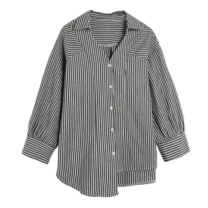 Женская Асимметричная блузка в полоску Корейском стиле с поясом и