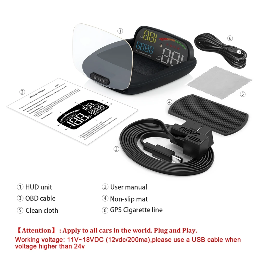 

Head-Up Display OBD II GPS Speedometer Alarm Function Practical 2 In 1 HD C800 On-board Computer Speed Projector Car HUD